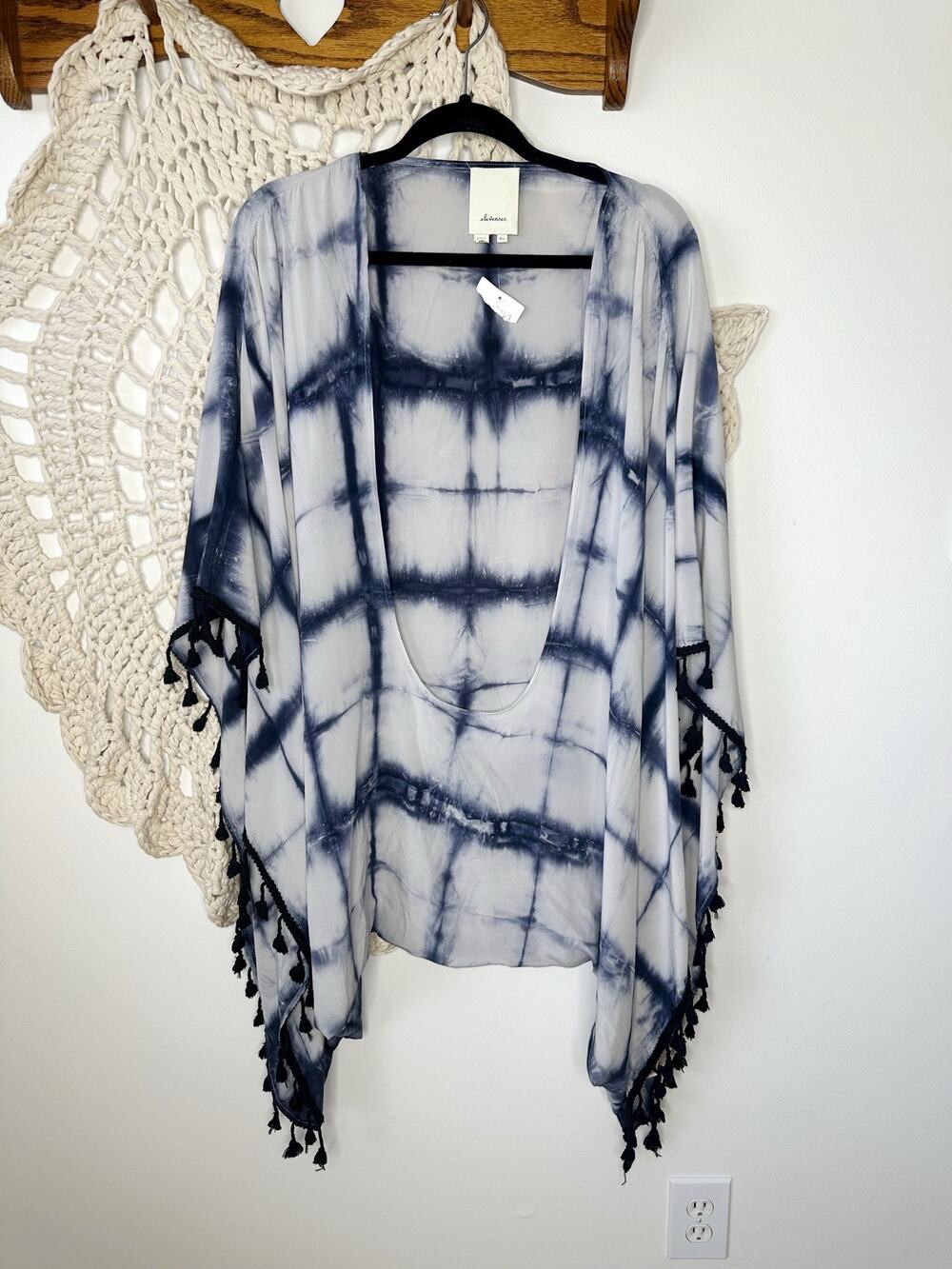 Anthropologie Elevenses Blue Shibori Tie Dye Silk Kimono Cardigan One Size